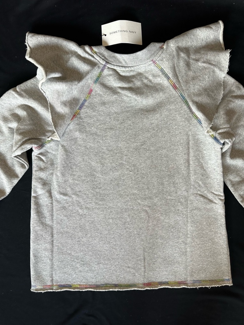 Something Navy Light Gray Ruffle-Shoulder Sweatshirt - Picture 6 of 15